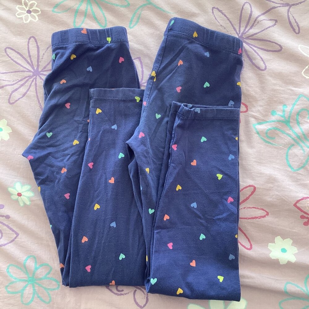 Cat & Jack Set of 2 Blue with Hearts Leggings Size M (7/8)